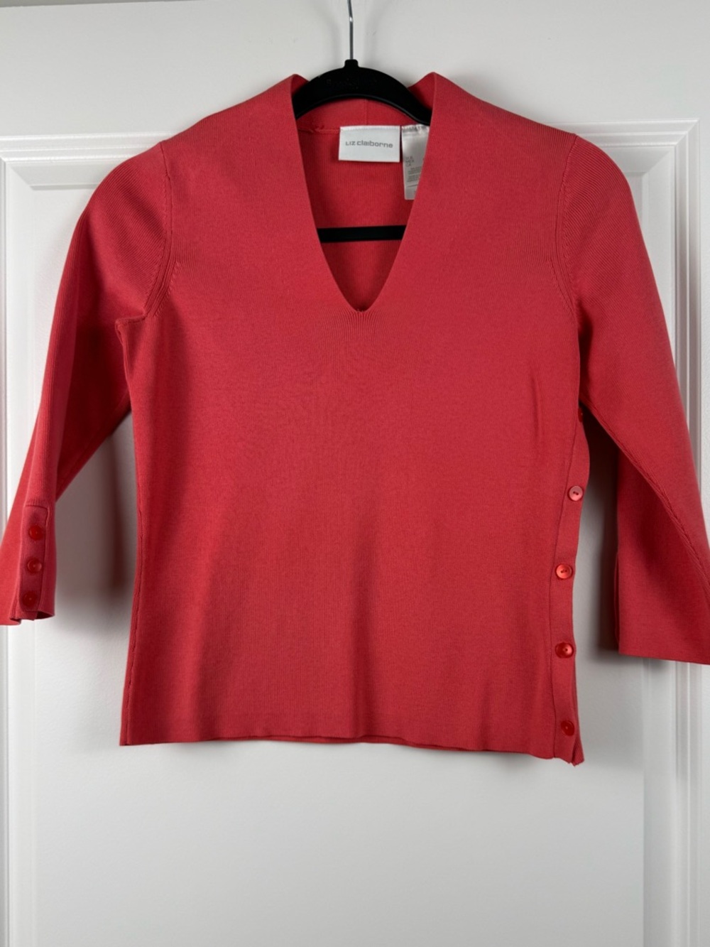 Liz Claiborne Coral V-Neck Button-Side Sweater